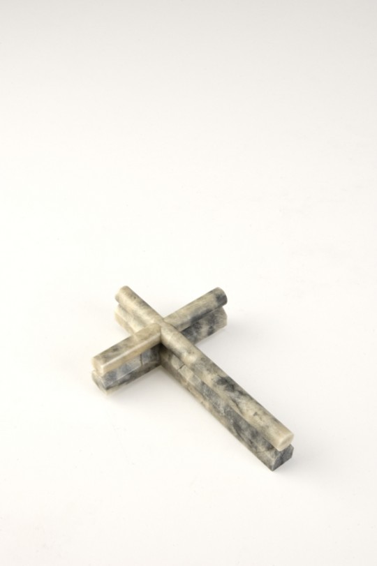 Marble cross. 2013. Brooch. Caolin, silver. Stone cutting. 92x60x20mm. 43.9gr